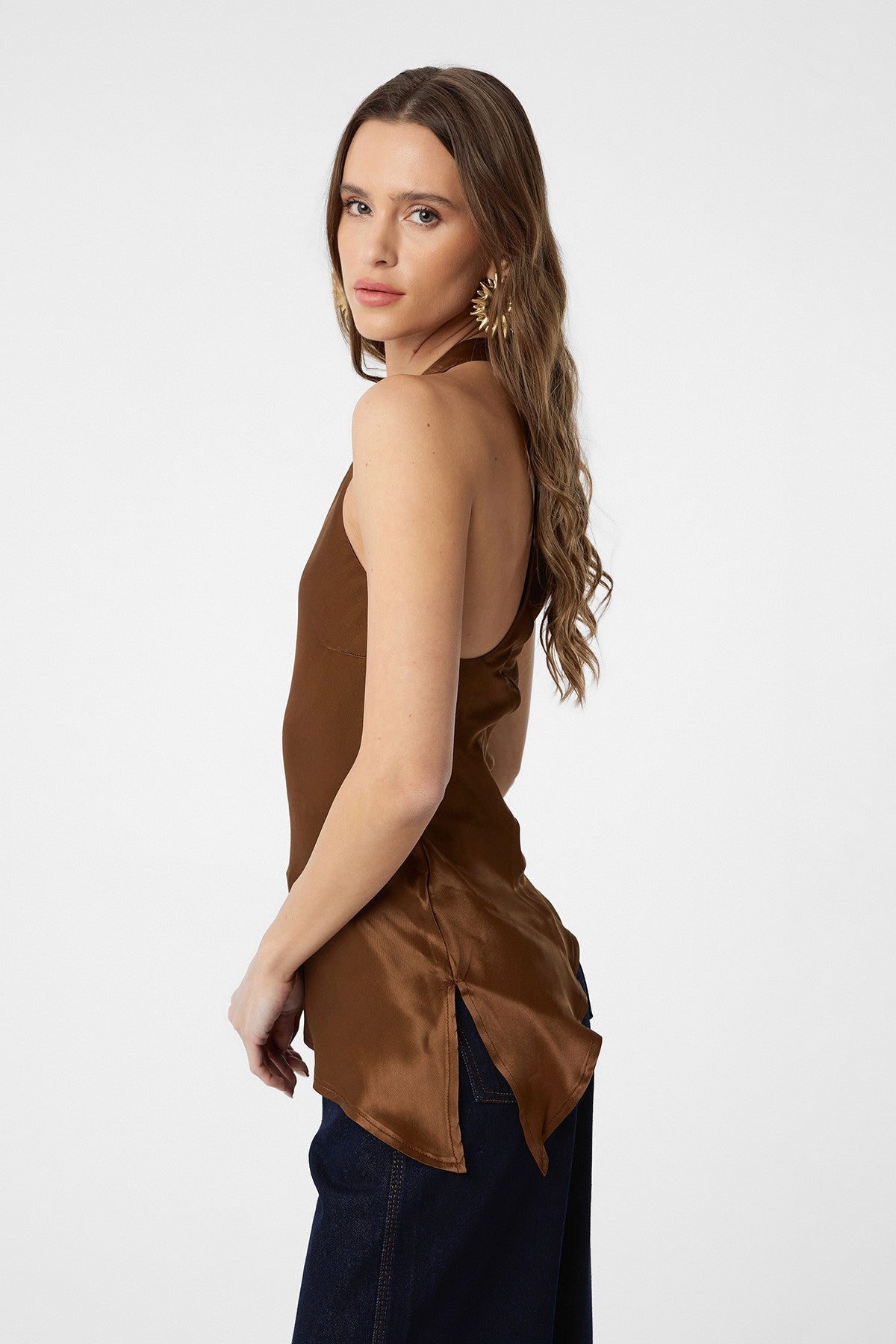 Antioch Asymmetrical Satin Backless Women's Top
