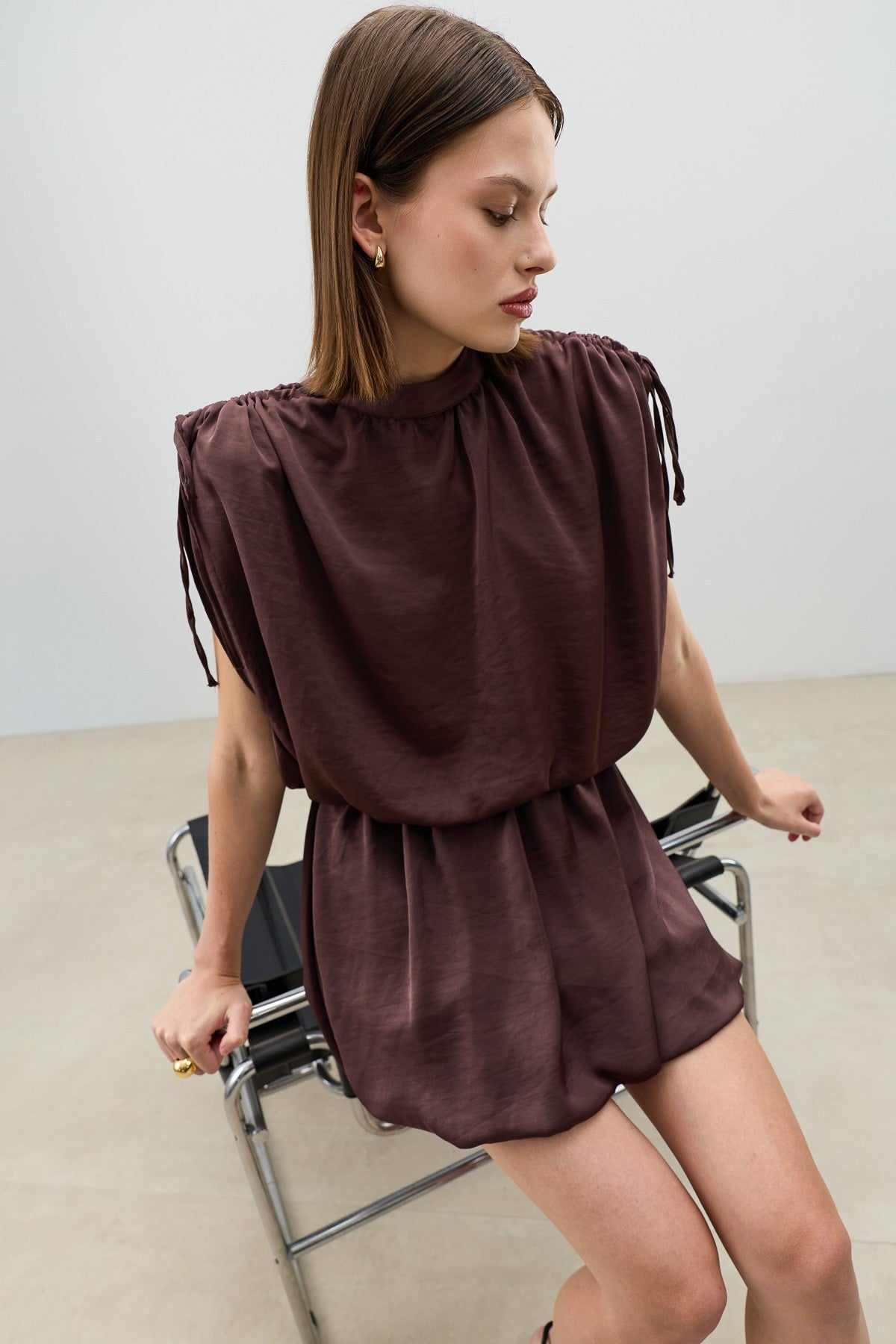 Women's Dress with Gathered Shoulders