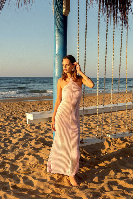 Long Dress with a Halter Neck and Openwork Detail