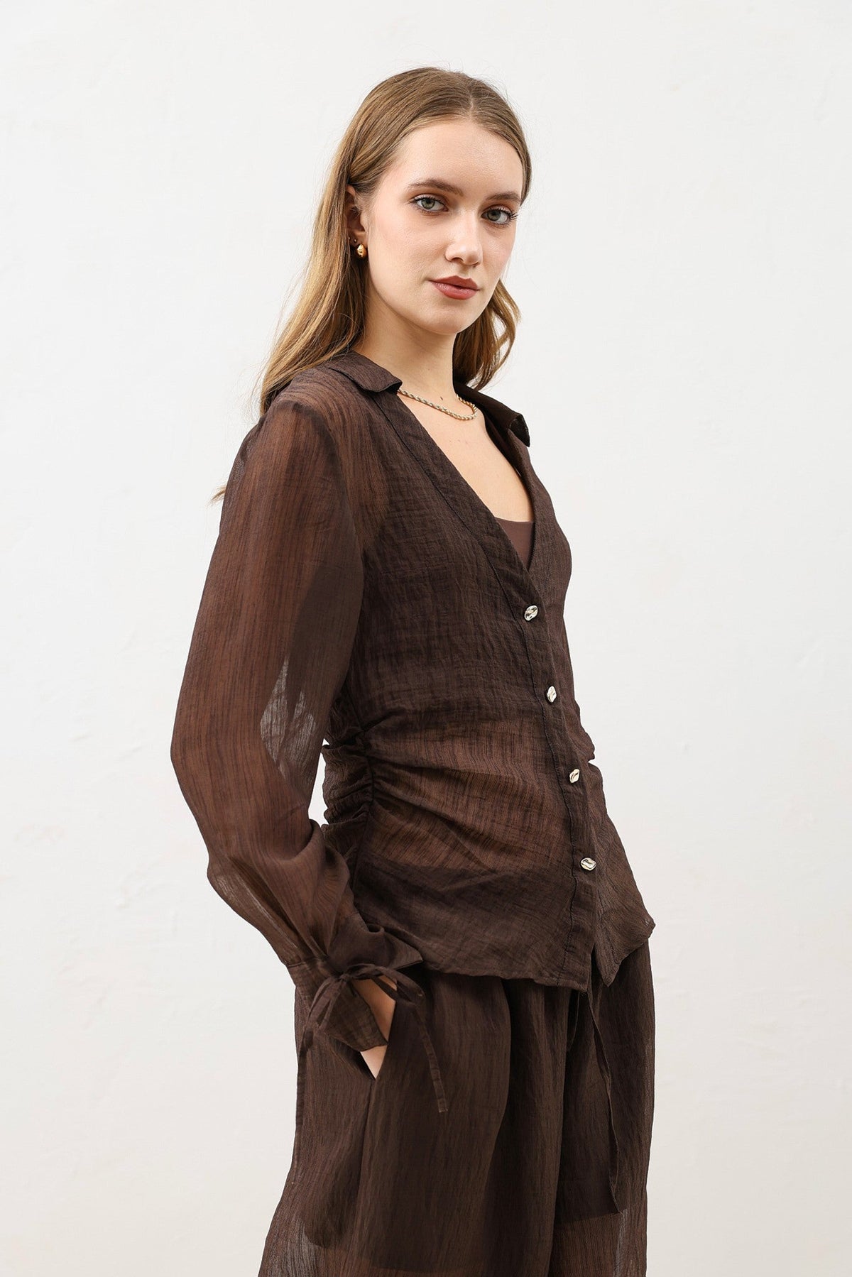 V-Neck Semi-Sheer Women's Shirt