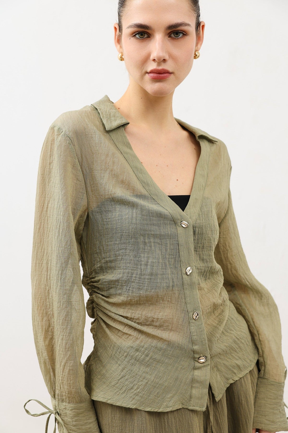 V-Neck Semi-Sheer Women's Shirt