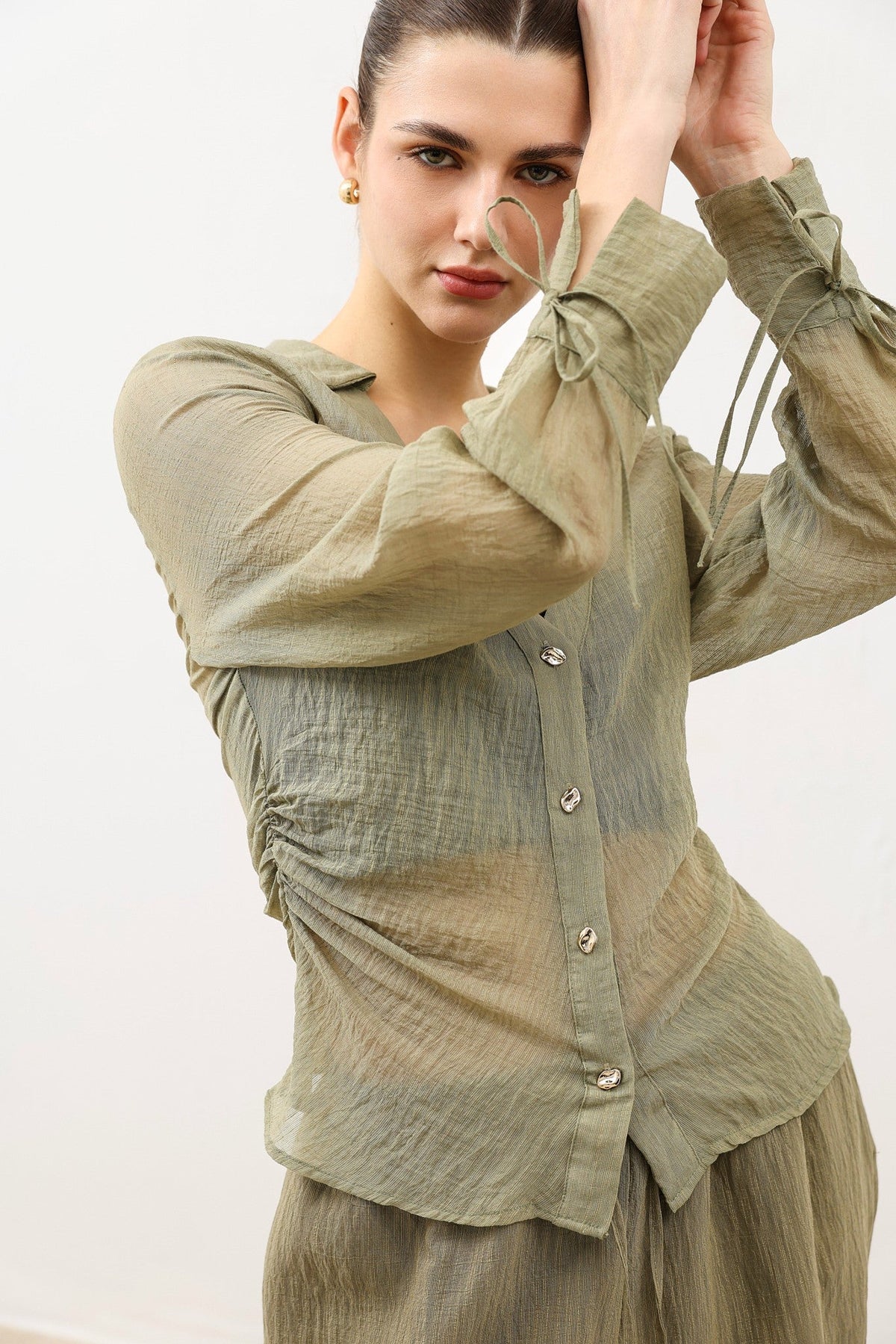 V-Neck Semi-Sheer Women's Shirt