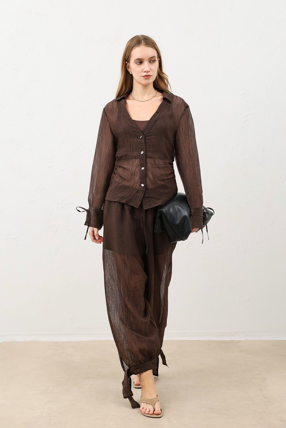 V-Neck Semi-Sheer Women's Shirt