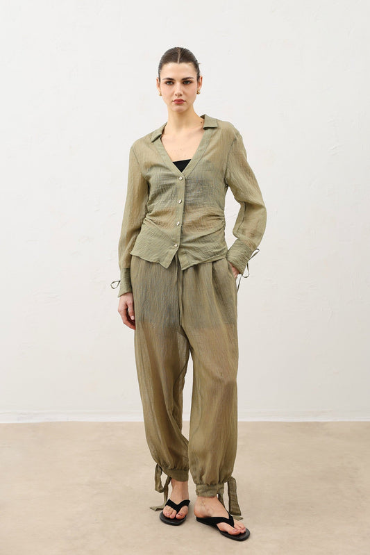 V-Neck Semi-Sheer Women's Shirt