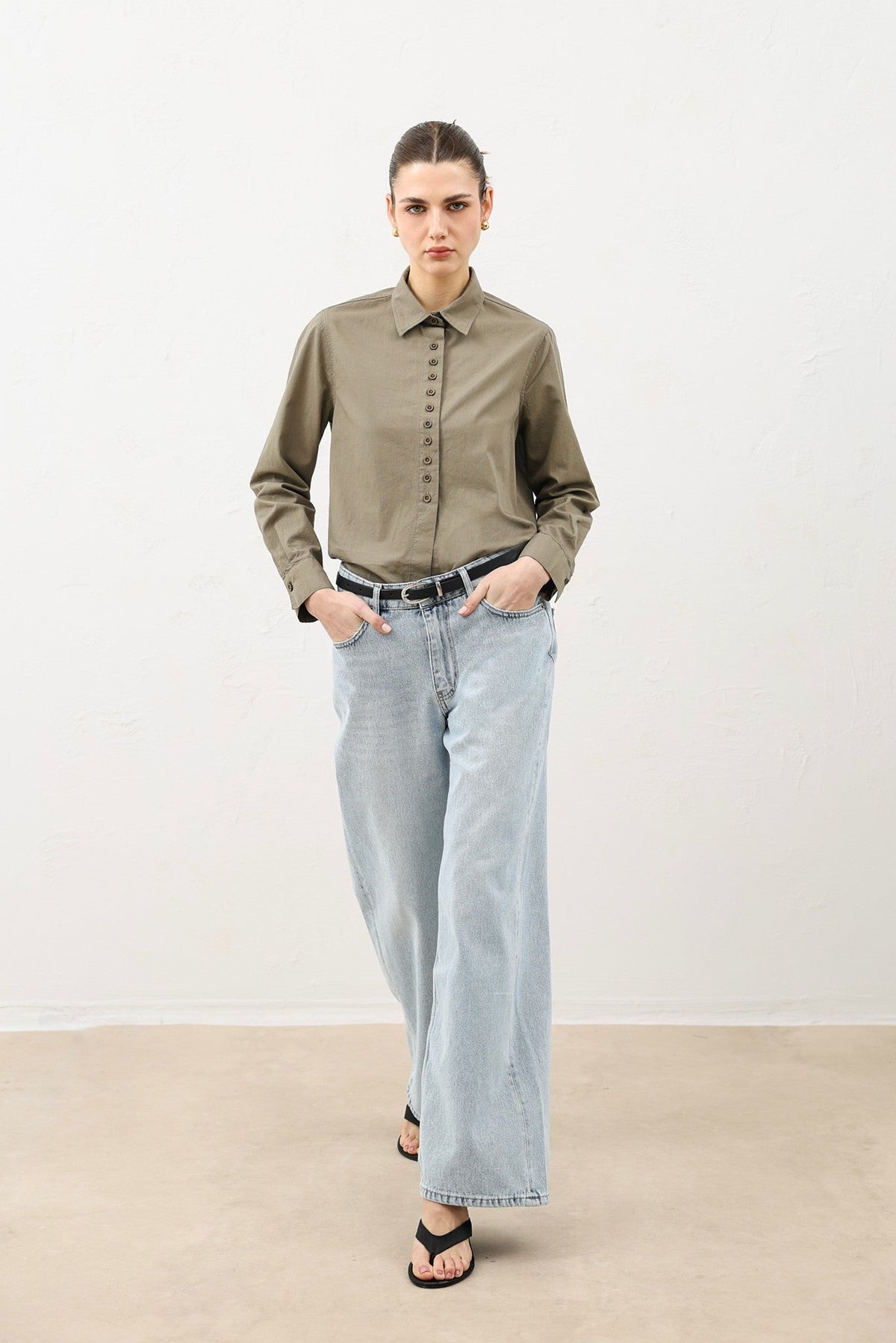 Poplin Shirt with Button Details