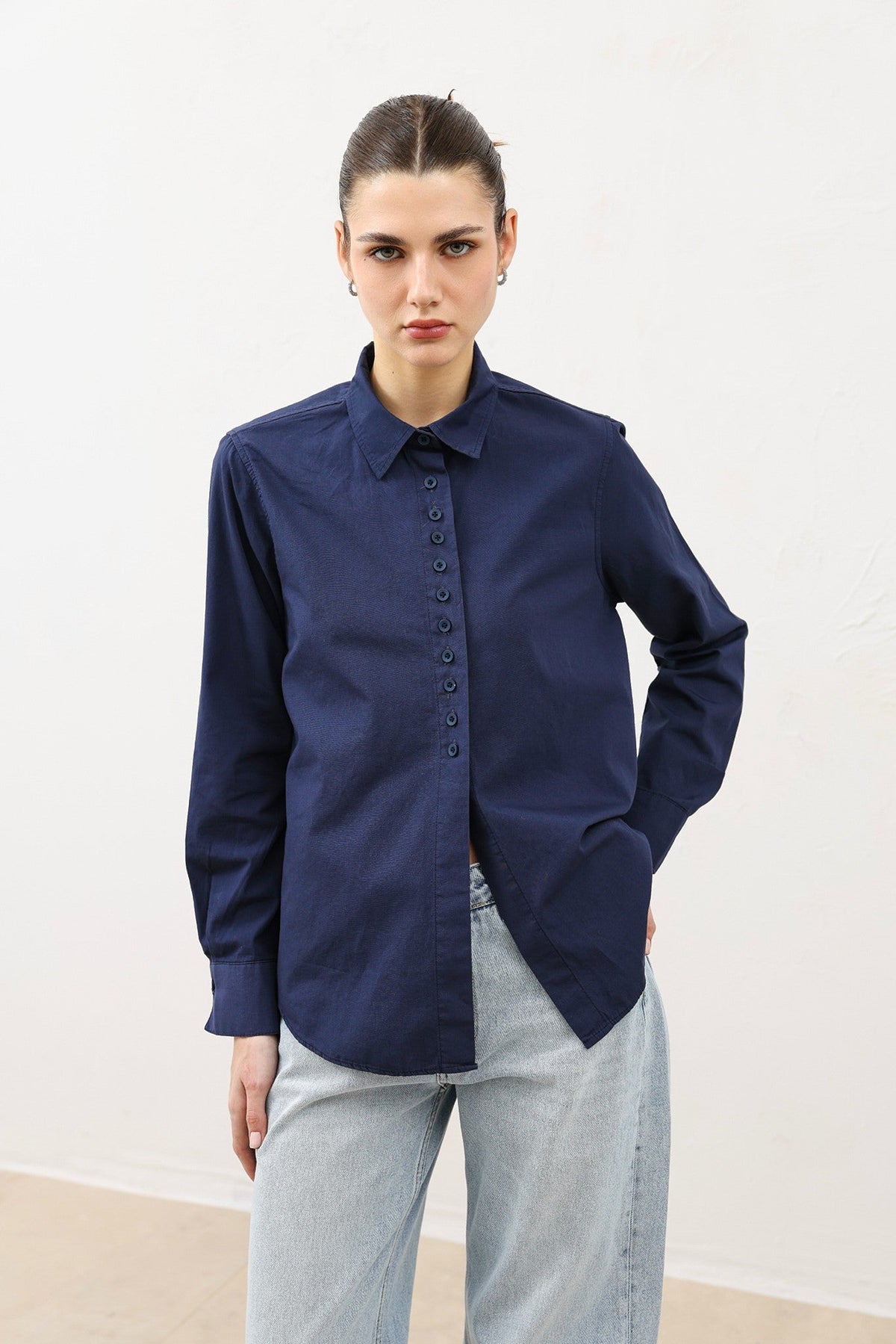 Poplin Shirt with Button Details