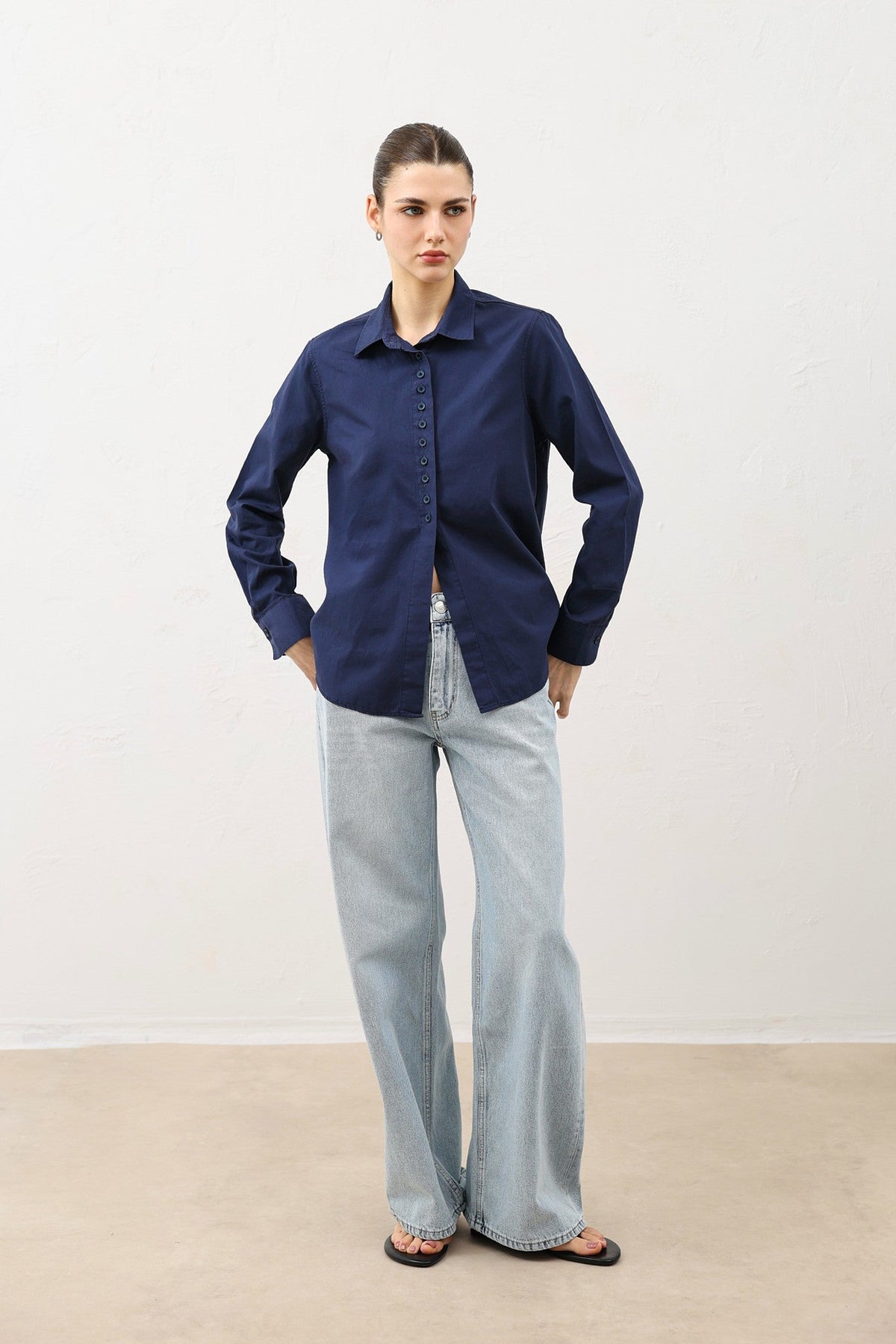 Poplin Shirt with Button Details