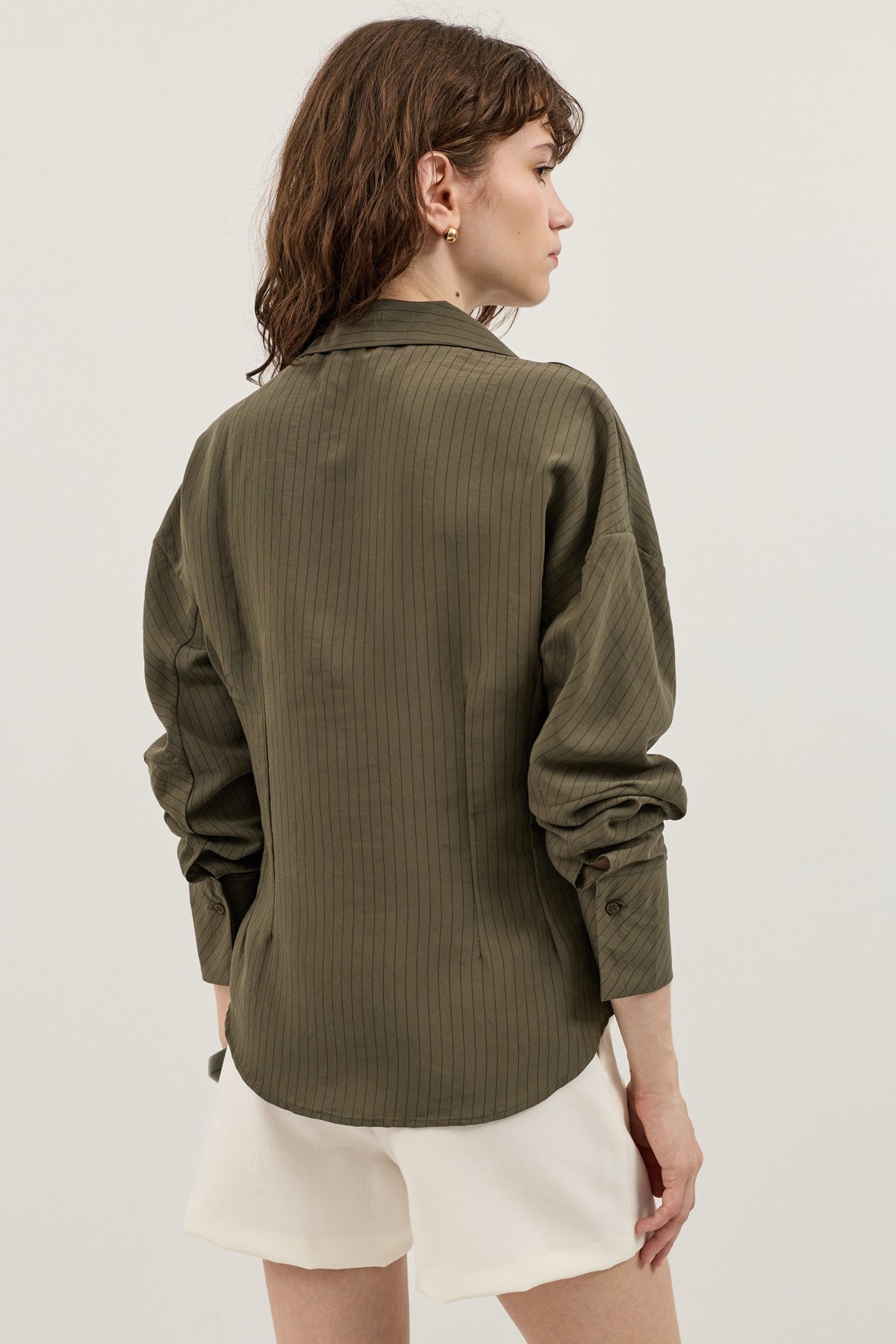 Antioch Pencil-Sleeve Modal Shirt with Detailed Stripes