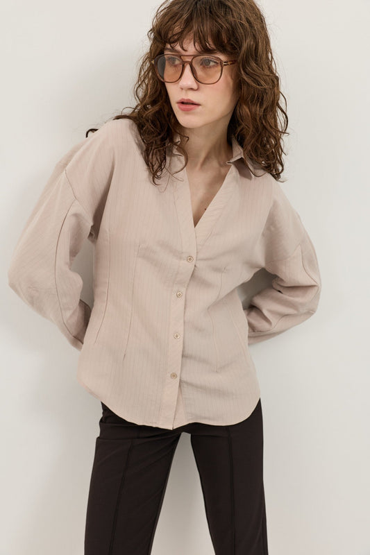 Antioch Pencil-Sleeve Modal Shirt with Detailed Stripes