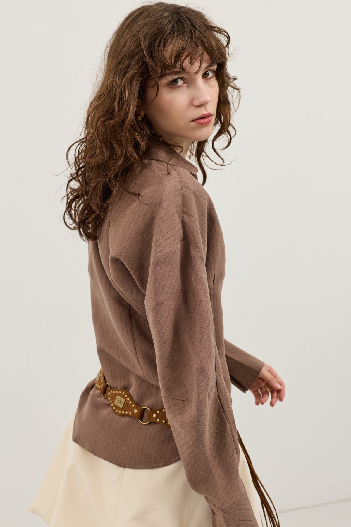 Antioch Pencil-Sleeve Modal Shirt with Detailed Stripes