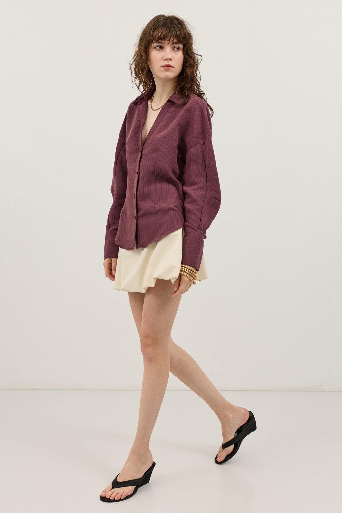 Antioch Pencil-Sleeve Modal Shirt with Detailed Stripes