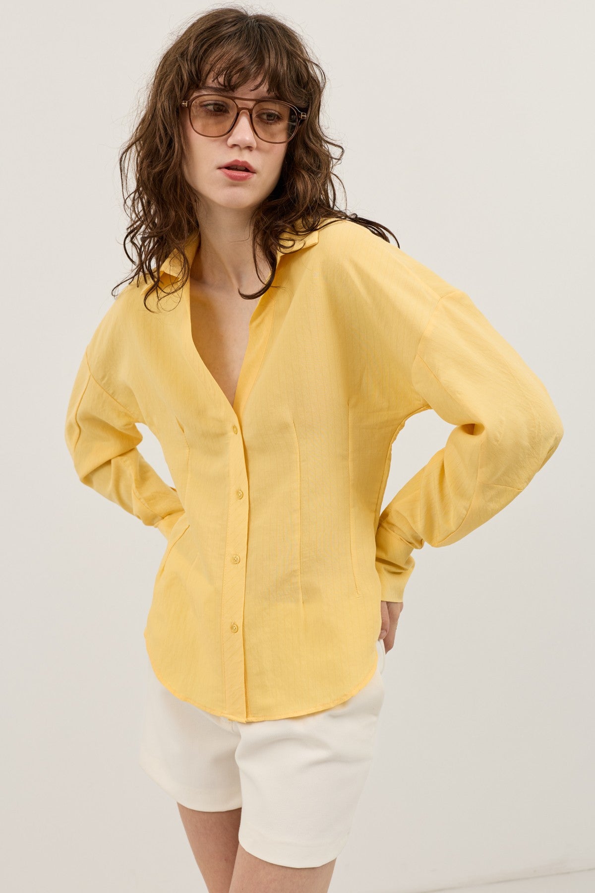 Antioch Pencil-Sleeve Modal Shirt with Detailed Stripes
