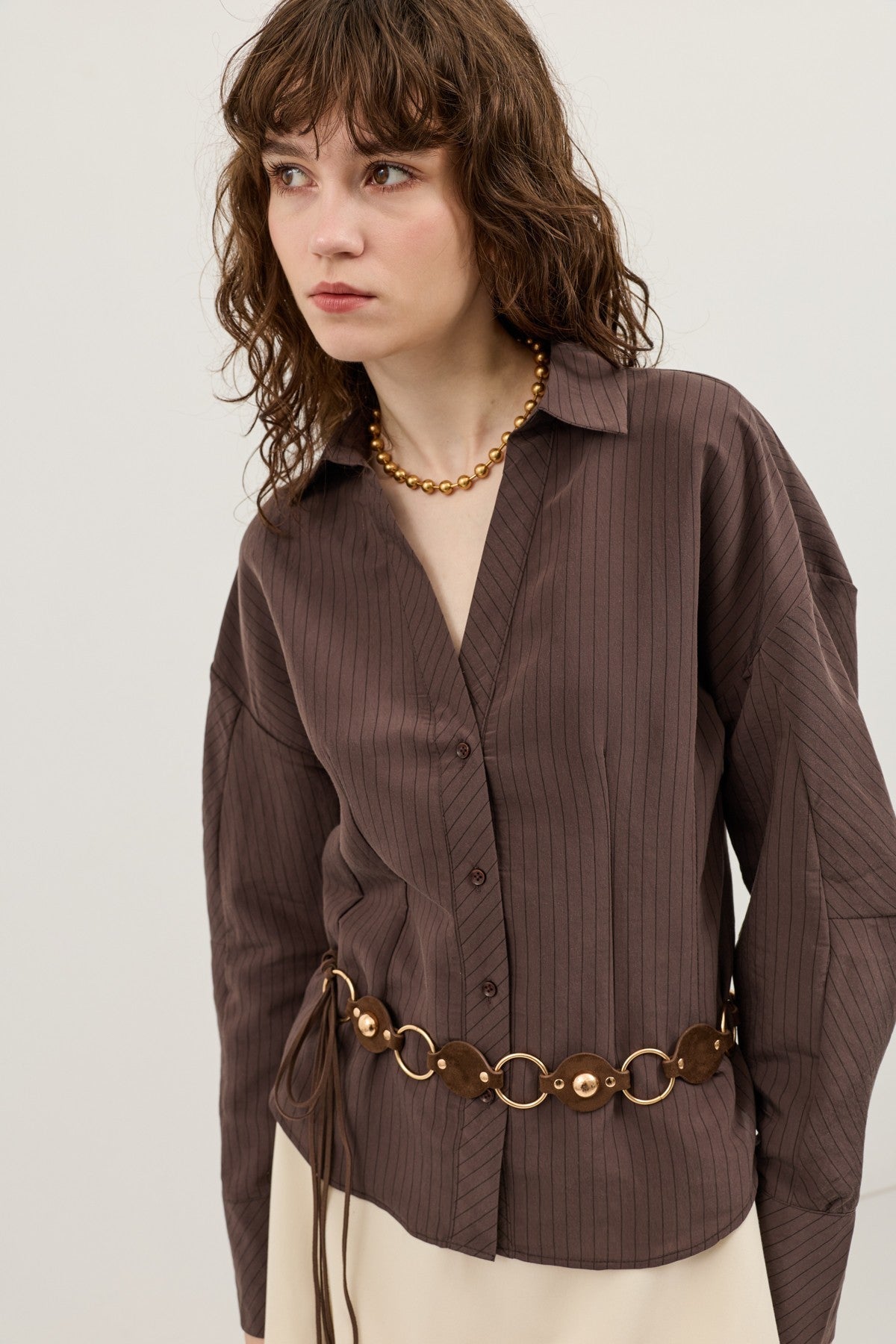 Antioch Pencil-Sleeve Modal Shirt with Detailed Stripes