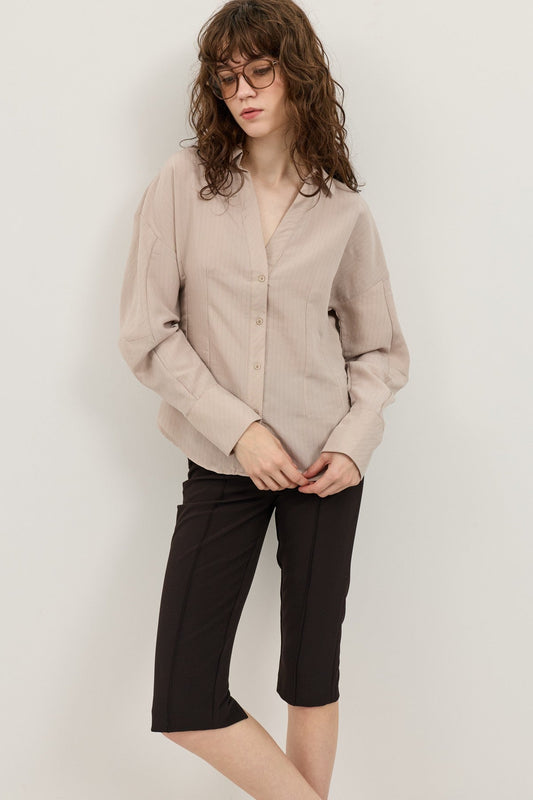 Antioch Pencil-Sleeve Modal Shirt with Detailed Stripes