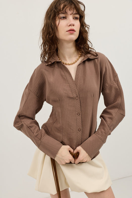 Antioch Pencil-Sleeve Modal Shirt with Detailed Stripes