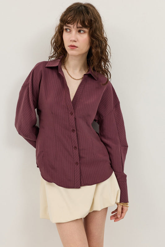 Antioch Pencil-Sleeve Modal Shirt with Detailed Stripes