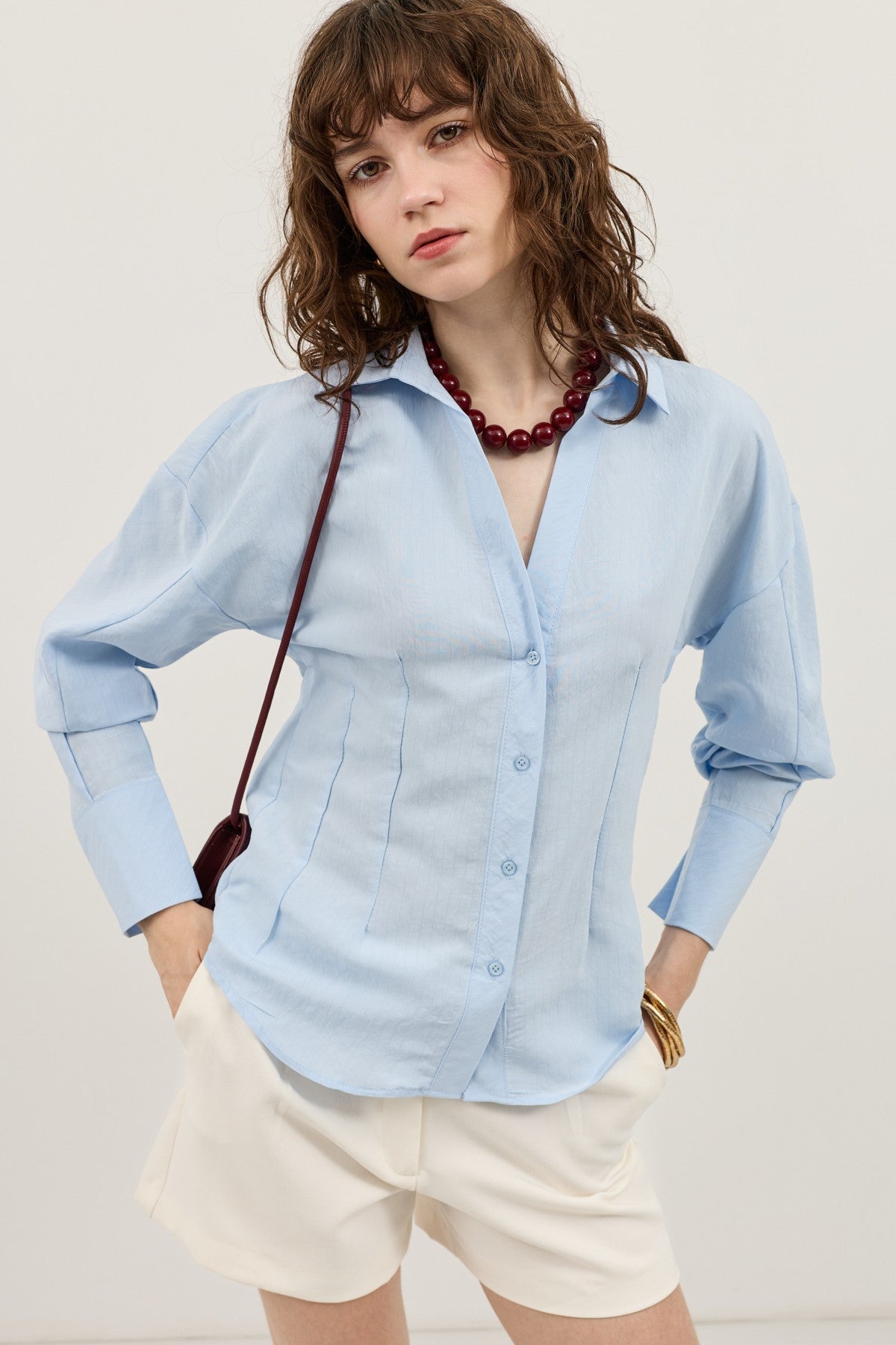 Antioch Pencil-Sleeve Modal Shirt with Detailed Stripes
