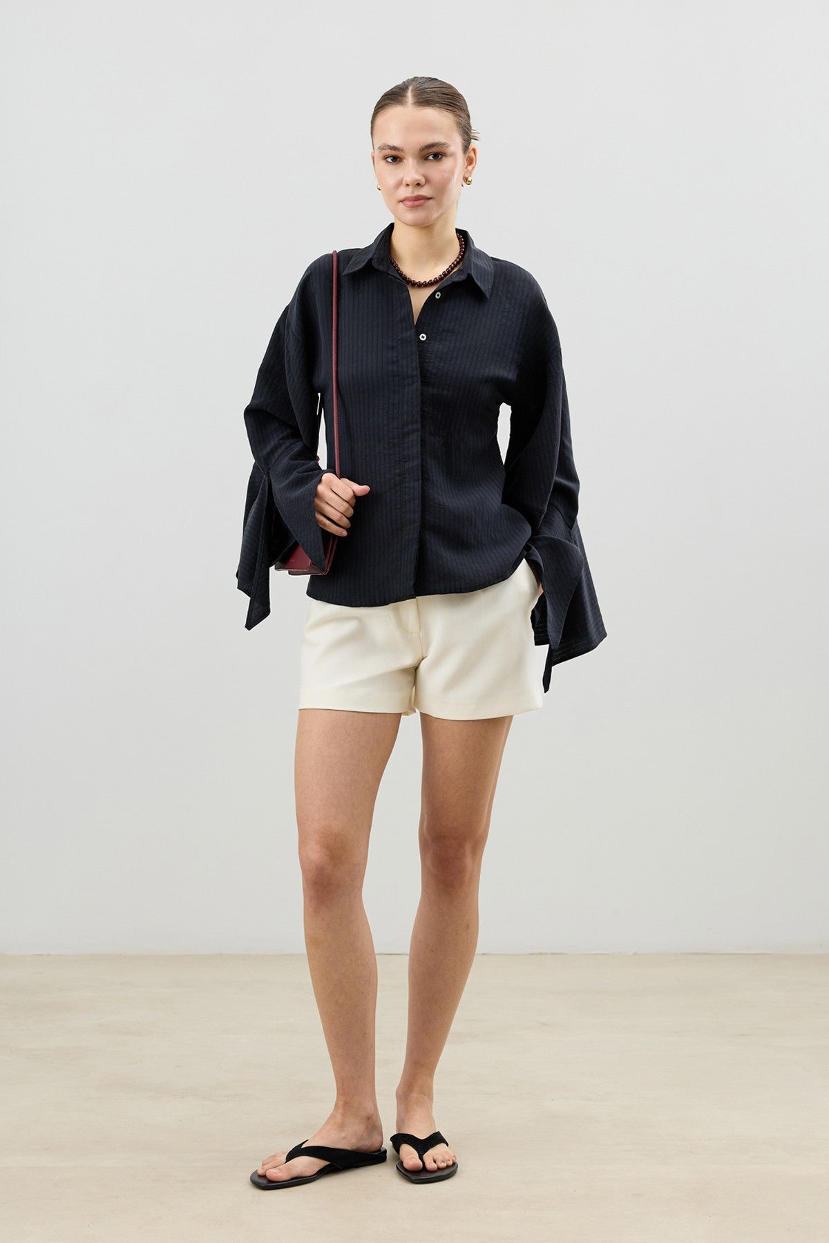 Antioch Women's Striped Shirt with Tie-Back Sleeves