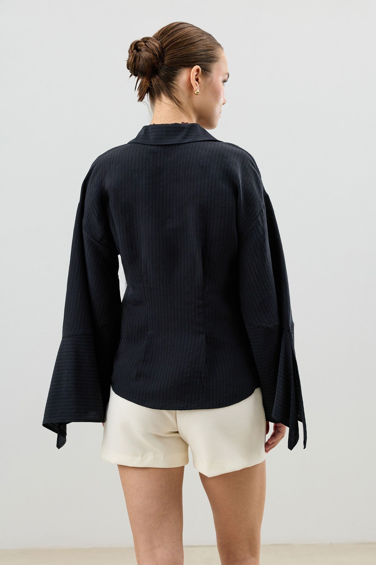Antioch Women's Striped Shirt with Tie-Back Sleeves
