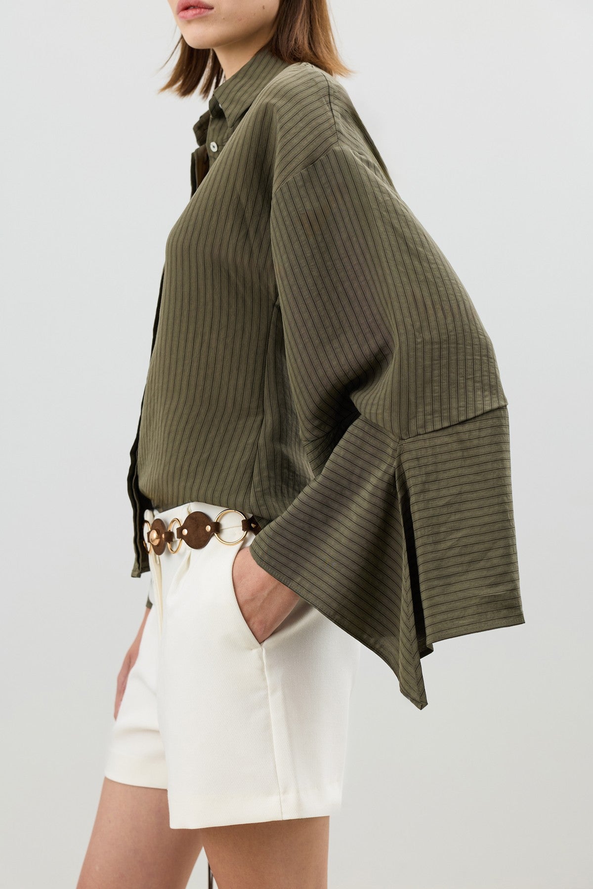 Antioch Women's Striped Shirt with Tie-Back Sleeves