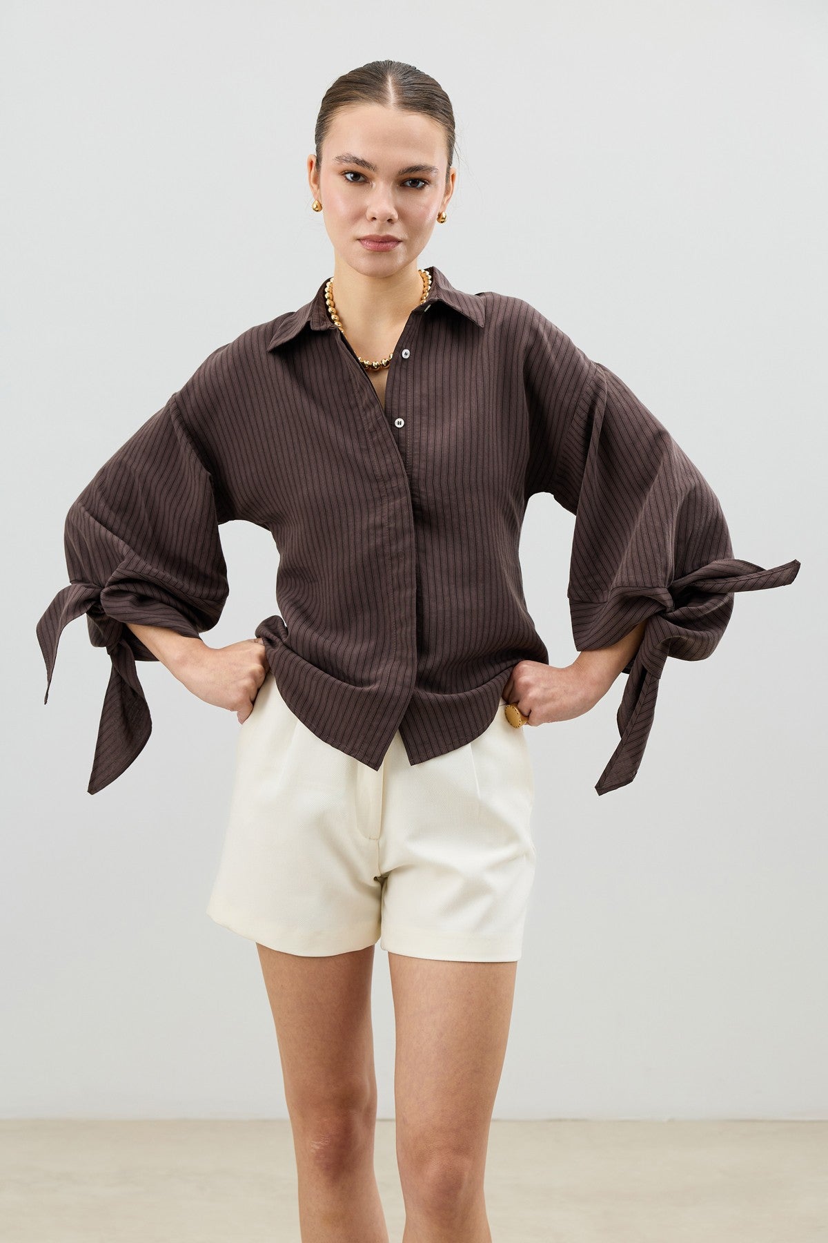Antioch Women's Striped Shirt with Tie-Back Sleeves