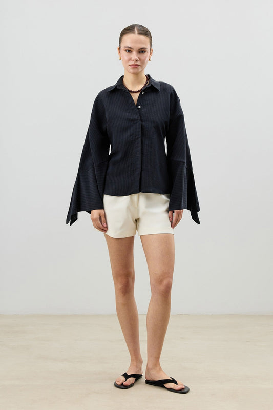 Antioch Women's Striped Shirt with Tie-Back Sleeves