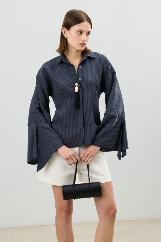 Antioch Women's Striped Shirt with Tie-Back Sleeves