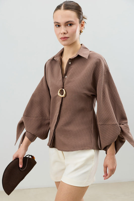 Antioch Women's Striped Shirt with Tie-Back Sleeves