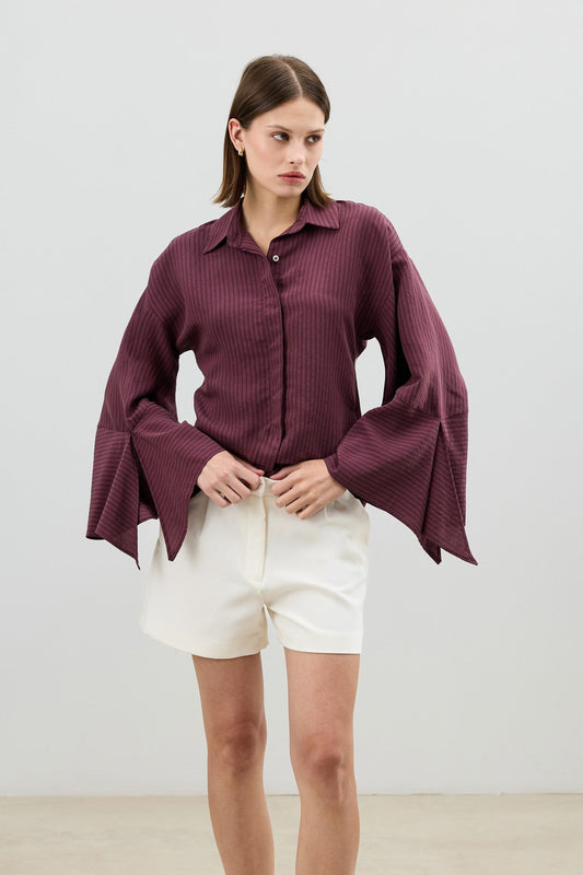 Antioch Women's Striped Shirt with Tie-Back Sleeves