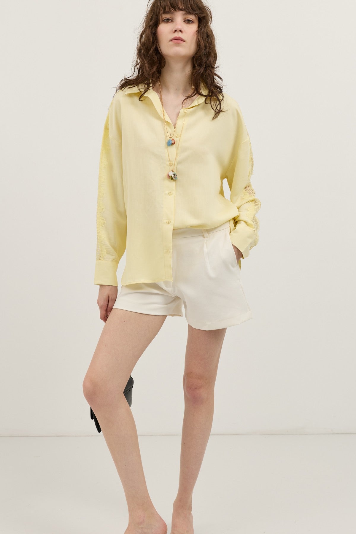 Women's Shirt with Lace-Embellished Sleeves