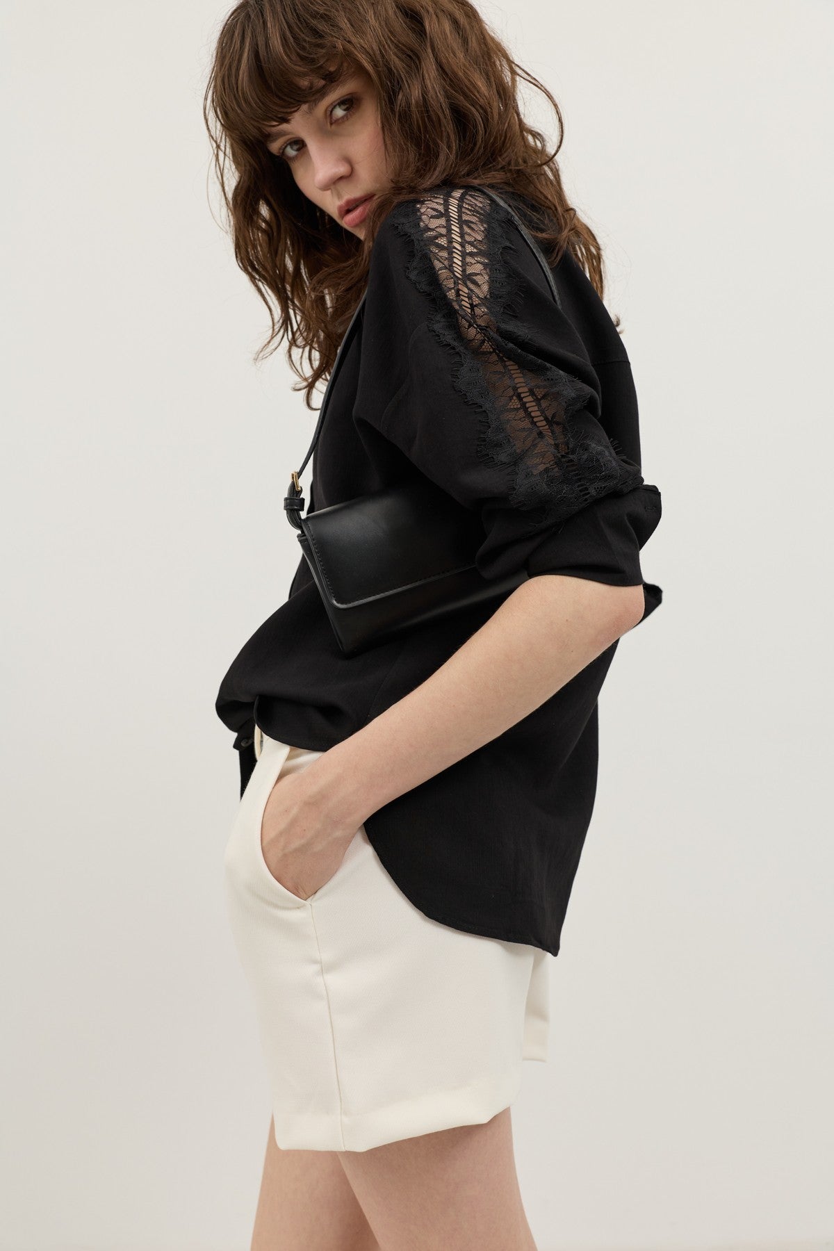 Women's Shirt with Lace-Embellished Sleeves
