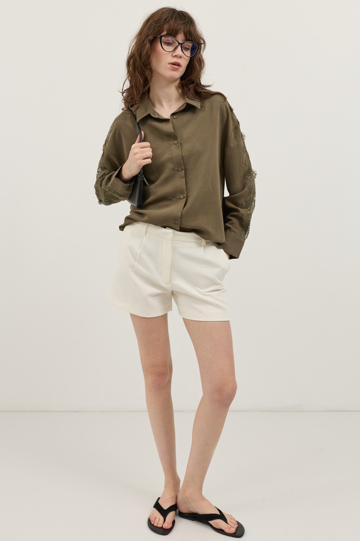 Women's Shirt with Lace-Embellished Sleeves
