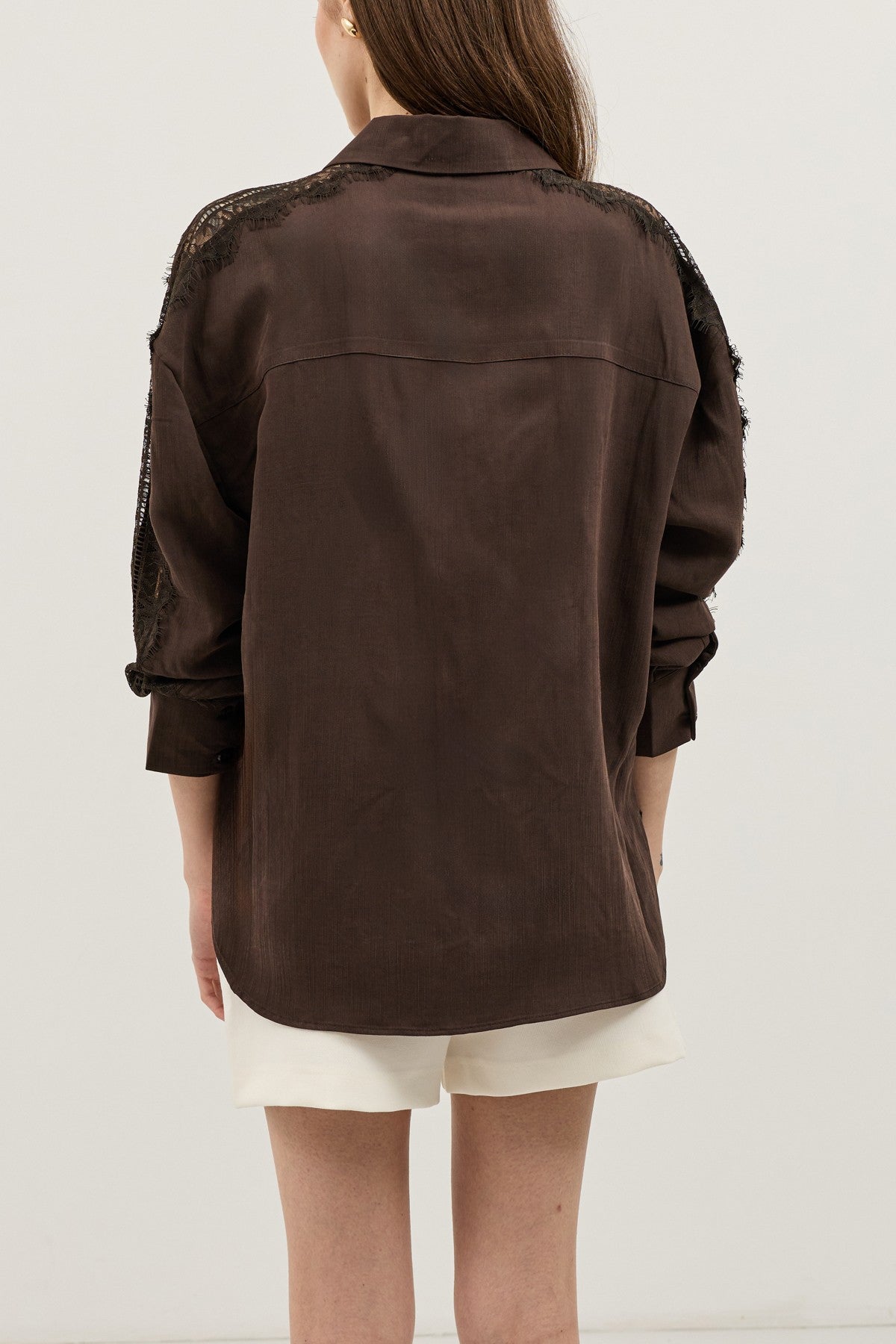 Women's Shirt with Lace-Embellished Sleeves