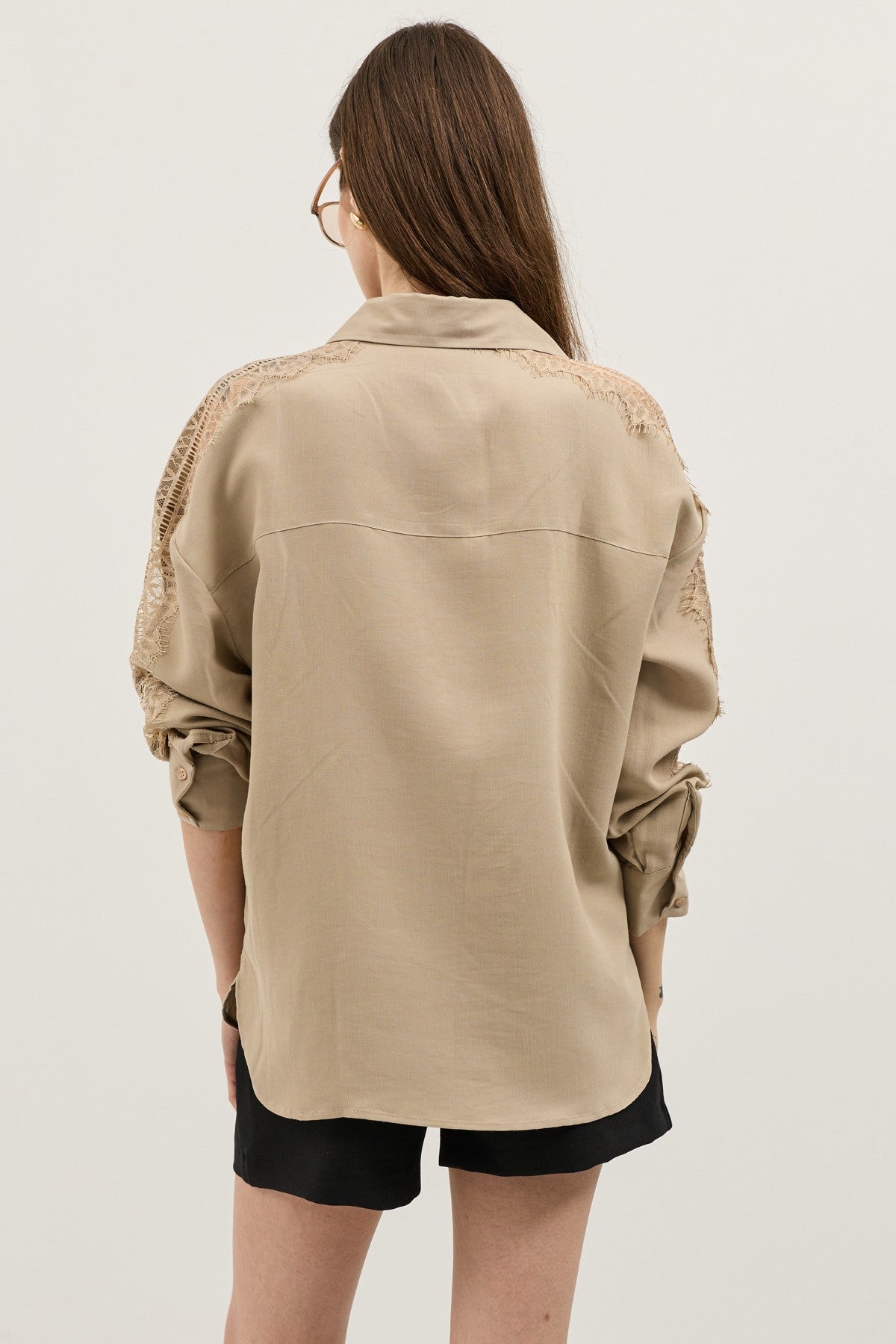 Women's Shirt with Lace-Embellished Sleeves