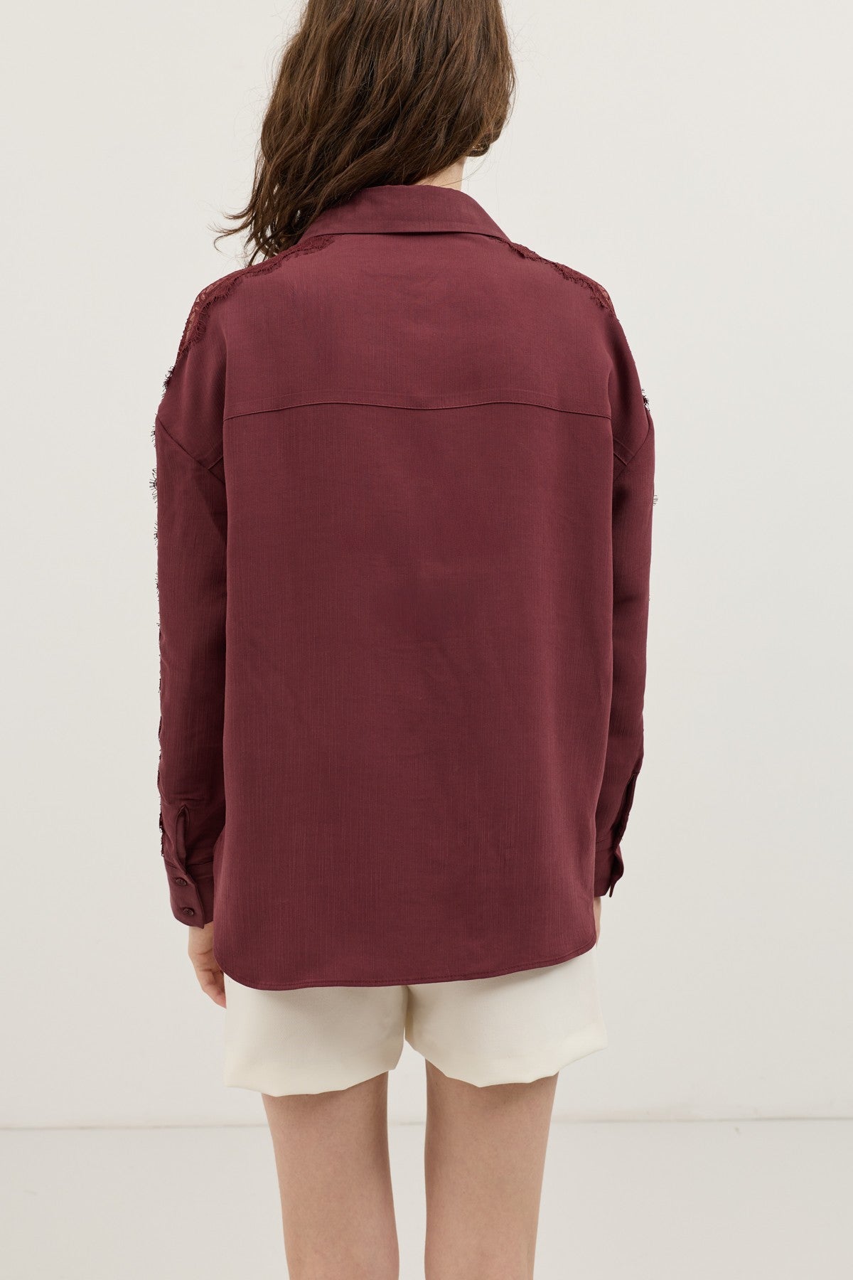 Women's Shirt with Lace-Embellished Sleeves