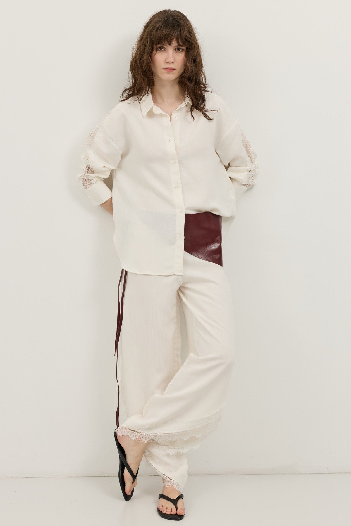 Women's Shirt with Lace-Embellished Sleeves