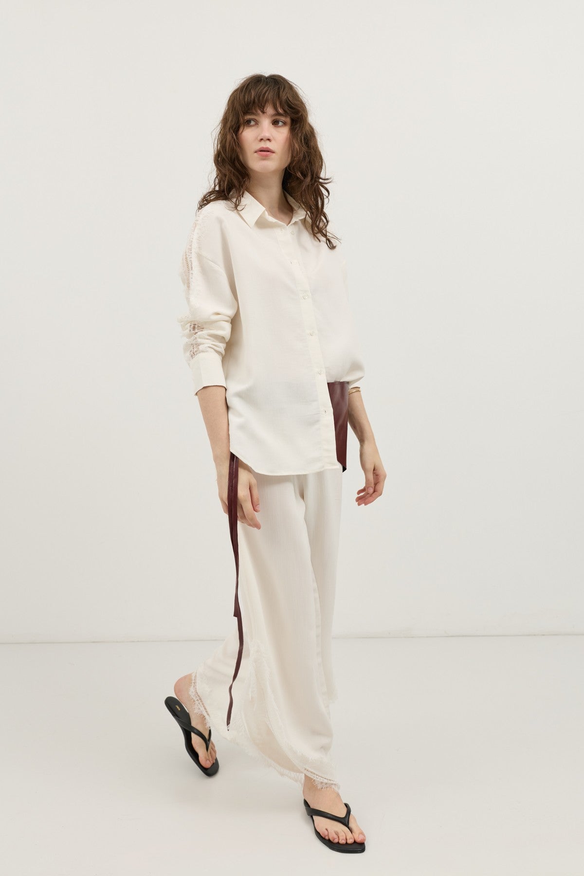Women's Shirt with Lace-Embellished Sleeves