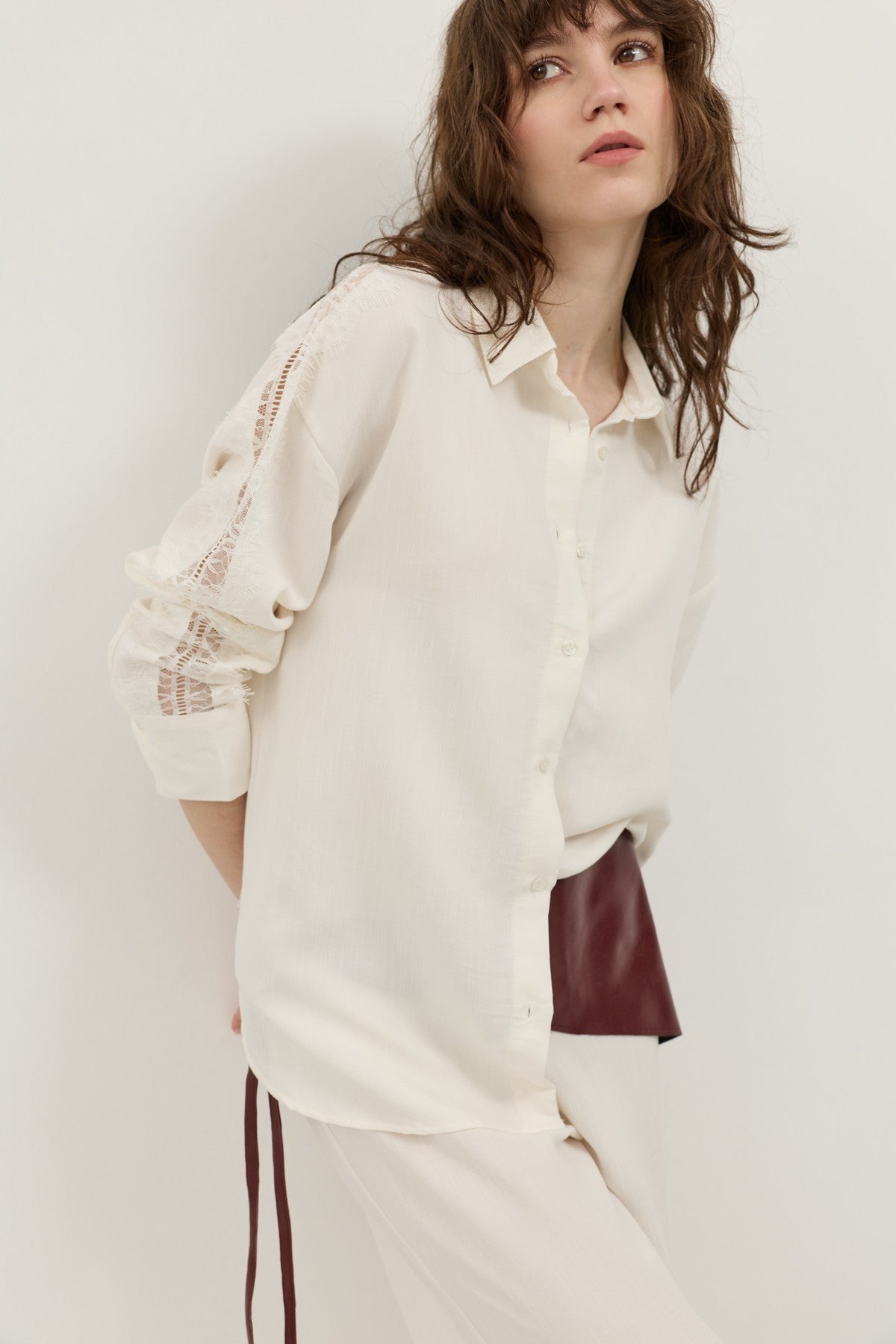 Women's Shirt with Lace-Embellished Sleeves