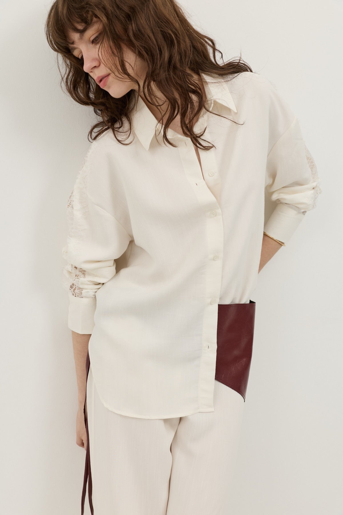 Women's Shirt with Lace-Embellished Sleeves