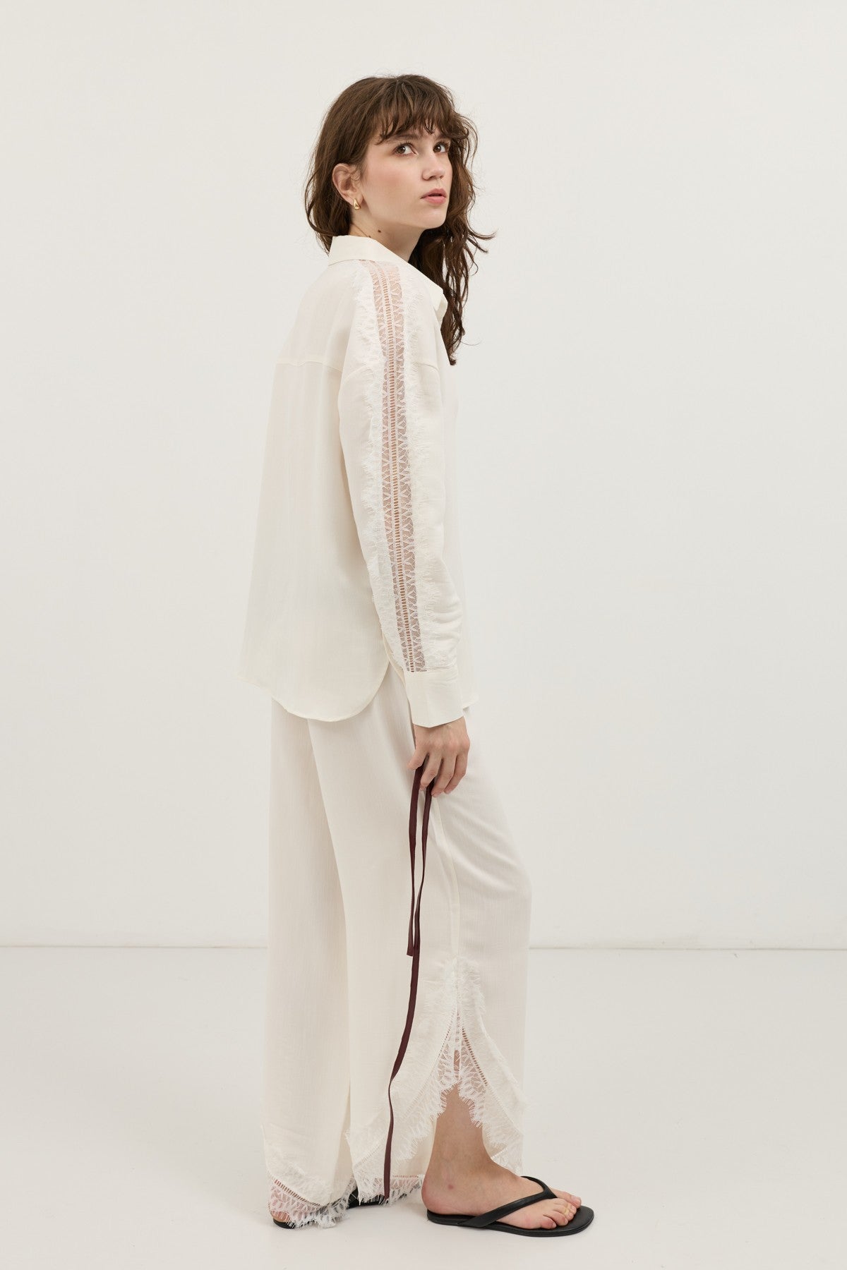 Women's Shirt with Lace-Embellished Sleeves