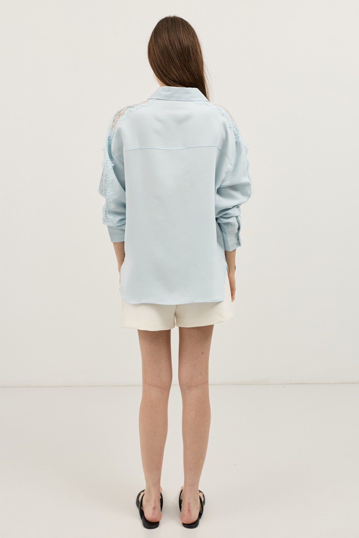 Women's Shirt with Lace-Embellished Sleeves