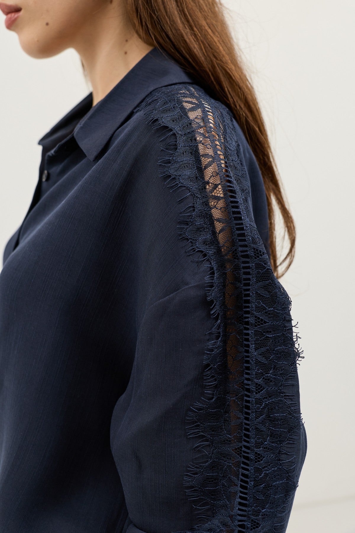 Women's Shirt with Lace-Embellished Sleeves