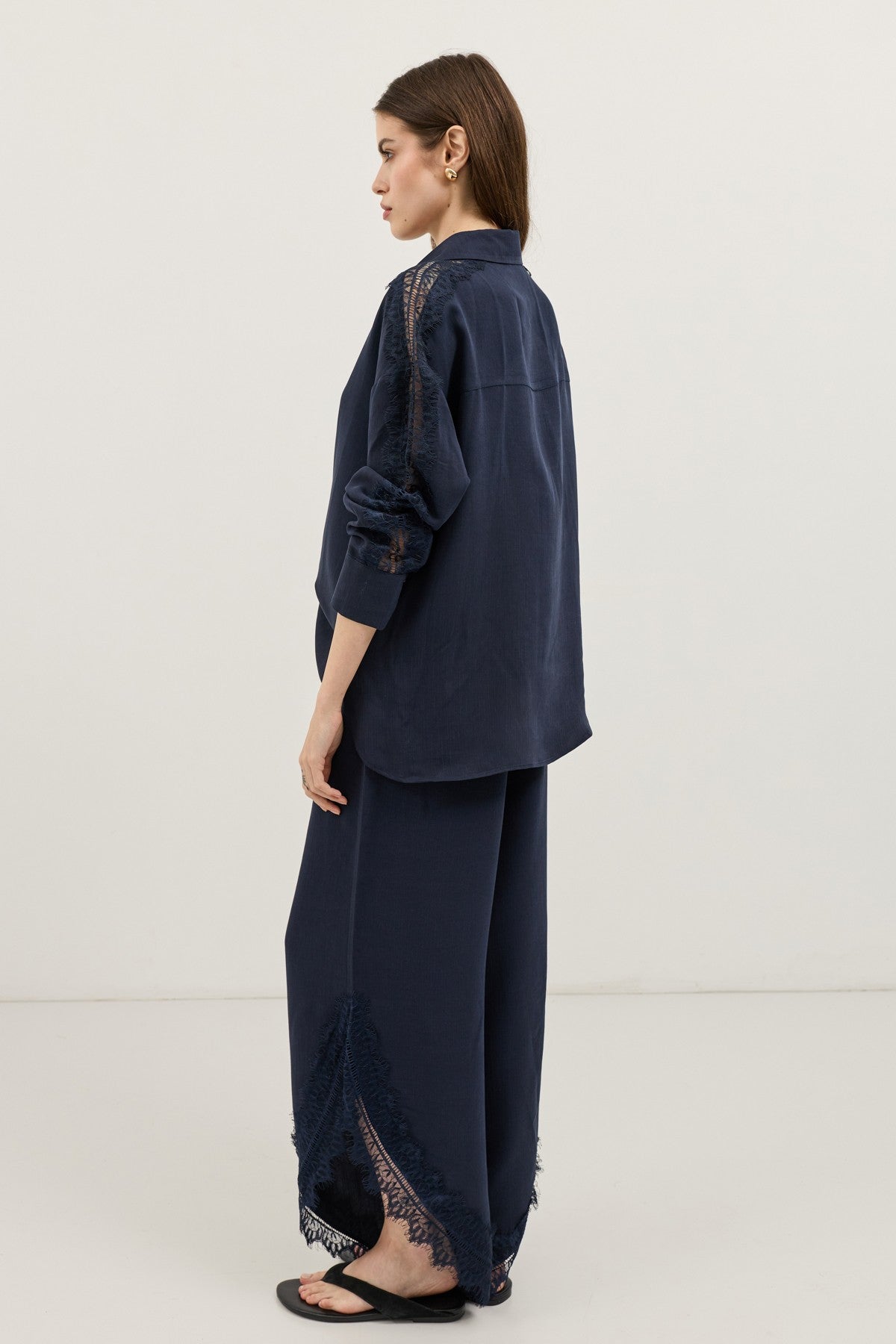 Women's Shirt with Lace-Embellished Sleeves