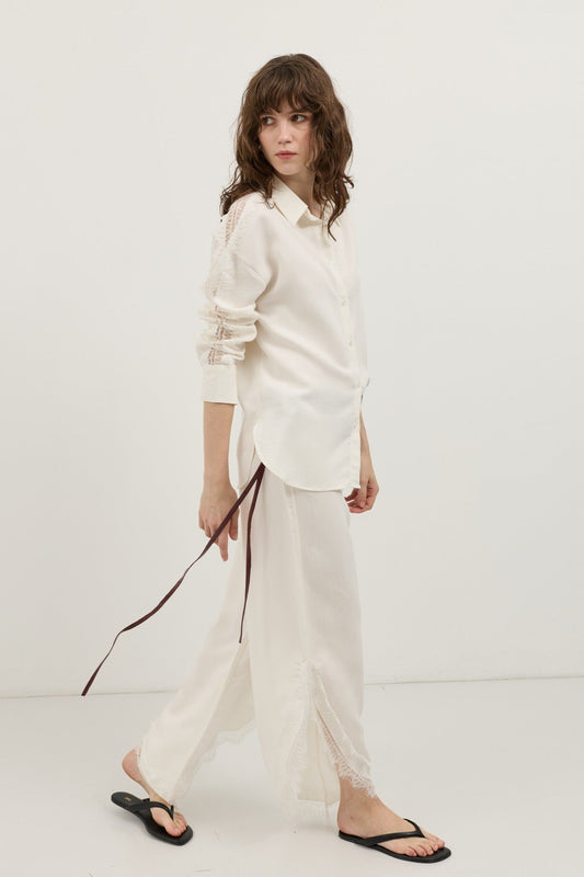 Women's Shirt with Lace-Embellished Sleeves