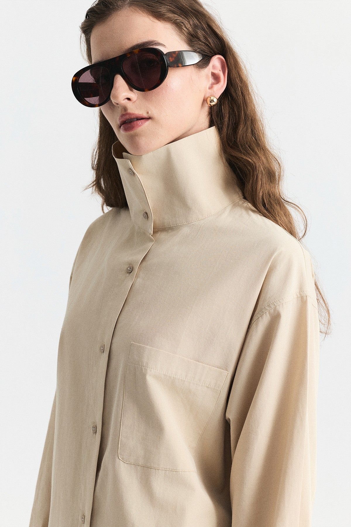 Shirt with a Collar and a Stand-Up Collar