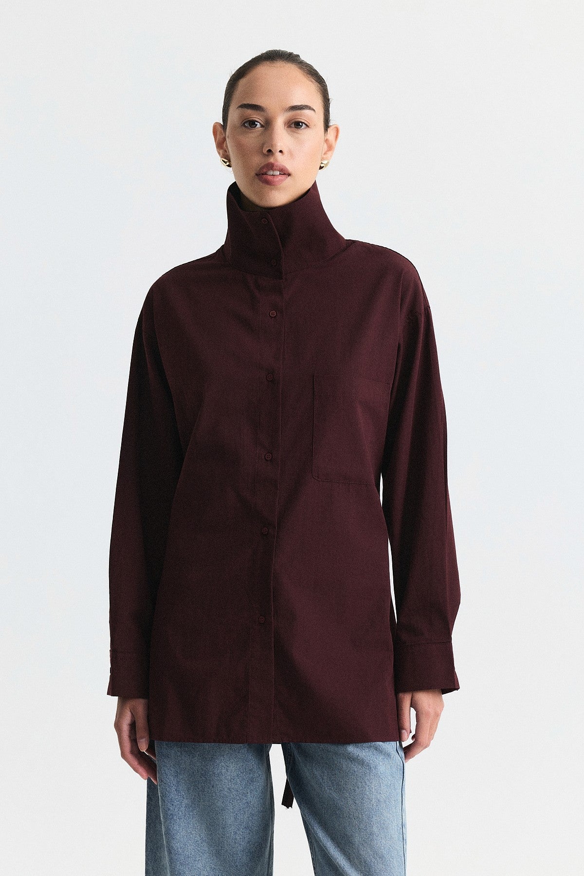 Shirt with a Collar and a Stand-Up Collar