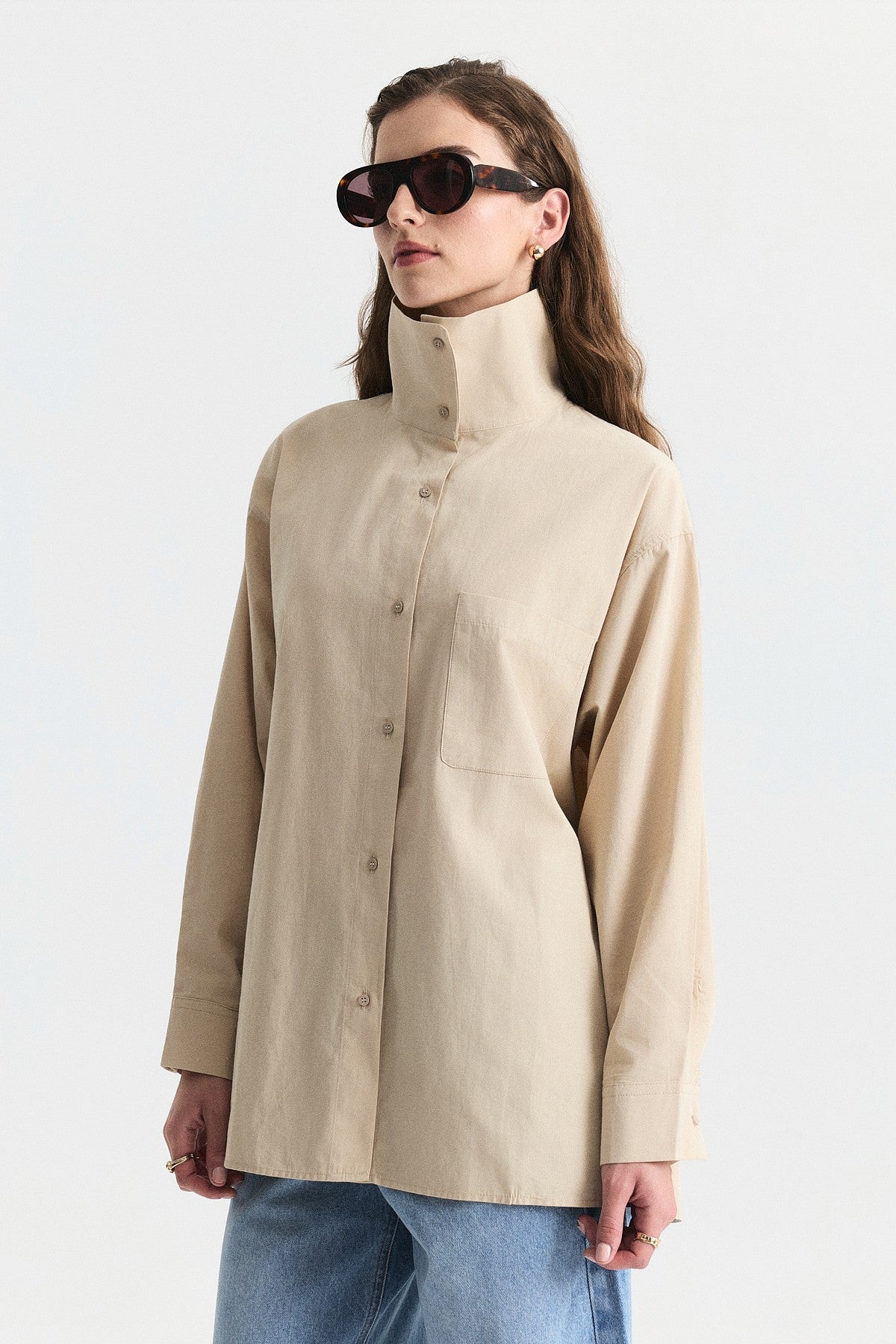 Shirt with a Collar and a Stand-Up Collar