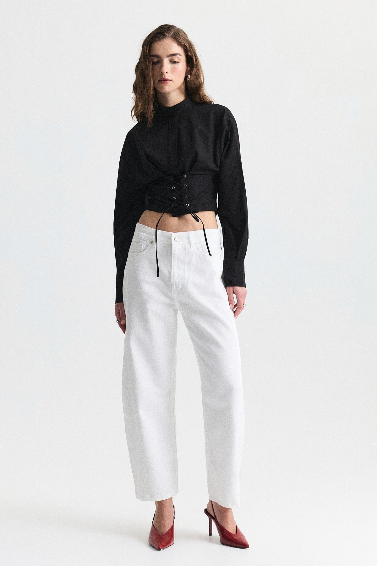 Poplin Shirt with Lace-Up Corset Detail