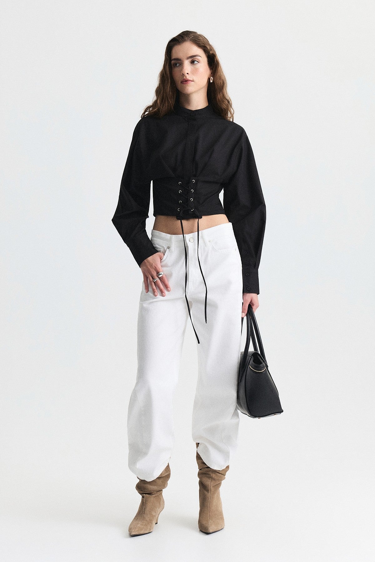 Poplin Shirt with Lace-Up Corset Detail