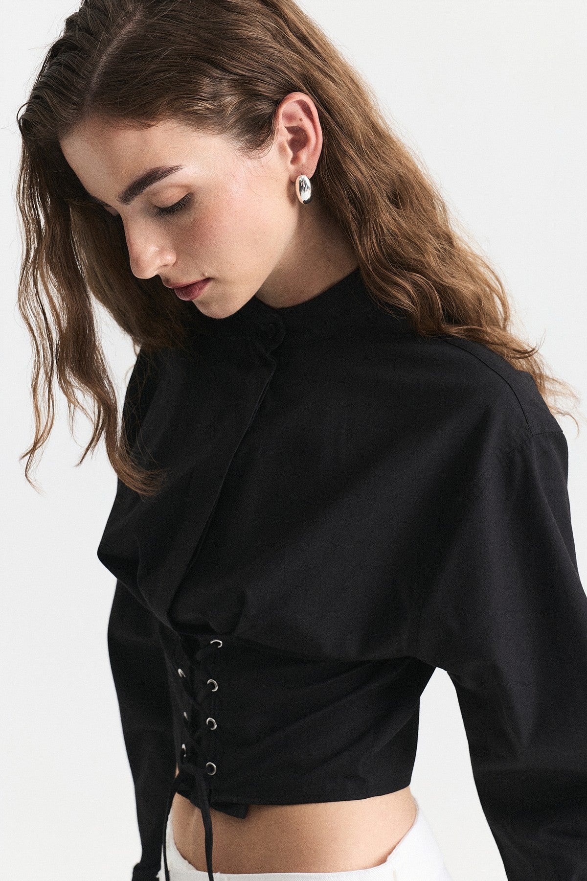 Poplin Shirt with Lace-Up Corset Detail